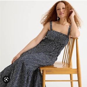 J Crew Tiered midi dress with convertible straps in dot